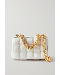 Bottega Veneta Cassette Chain-embellished Padded Intrecciato Leather Shoulder Bag - White