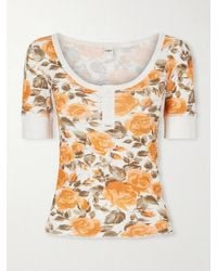 Chloé - Floral-Print Ribbed Stretch-Cotton Jersey T-Shirt - Lyst