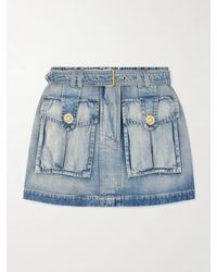 Balmain - Belted Denim Mini Skirt - Lyst