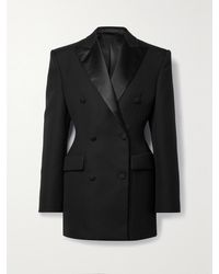 Wardrobe NYC - Silk-Satin Trimmed Double-Breasted Grain De Poudre Wool Mini Dress - Lyst