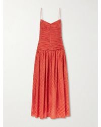 Matteau - Gathered Polka-Dot Organic Cotton And Silk-Blend Midi Dress - Lyst