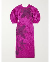 Erdem - Sandrine Bow-Detailed Appliquéd Textured-Satin Midi Dress - Lyst