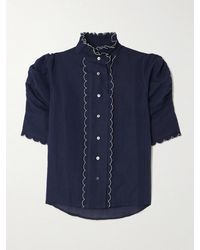 Thierry Colson - Vita Scalloped Ruched Cotton And Linen-Blend Blouse - Lyst