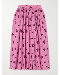 Erdem - Scalloped Pleated Embroidered Cotton-Blend Poplin Midi Skirt - Lyst