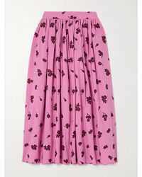 Erdem - Scalloped Pleated Embroidered Cotton-Blend Poplin Midi Skirt - Lyst