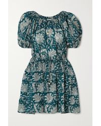 Hannah Artwear Chiara Belted Tiered Floral-print Silk-voile Mini Dress - Blue