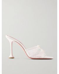 AMINA MUADDI - Eleonora Bow-Detailed Lace And Leather Mules - Lyst