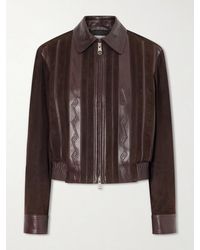 Versace - Greca-Embossed Leather And Suede Jacket - Lyst