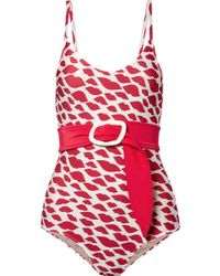 Adriana Degreas Bacio Bedruckter Badeanzug Mit Gürtel - Rot