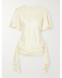 Abadia - Gathered Linen-Blend Satin Blouse - Lyst