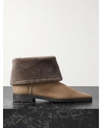 TOTEME - Shearling-Trimmed Suede Ankle Boots - Lyst