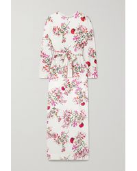 Monique Lhuillier Belted Floral-print Crepe Gown - White
