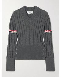 Thom Browne - Striped Cable-Knit Wool Sweater - Lyst