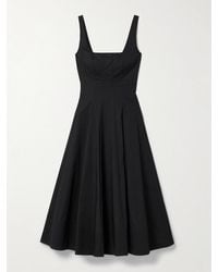 STAUD - Wells Pleated Cotton-Blend Poplin Midi Dress - Lyst