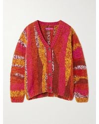 The Elder Statesman - Striped Organic Cotton-Bouclé Cardigan - Lyst