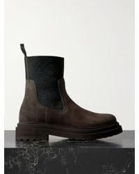 Brunello Cucinelli - Bead-Embellished Knit-Trimmed Suede Chelsea Boots - Lyst
