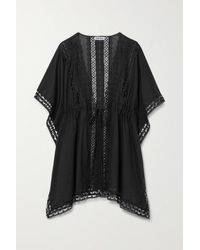 Charo Ruiz Kayla Kaftan Aus Einer Baumwollmischung Mit Einsätzen Aus Häkelspitze - Schwarz