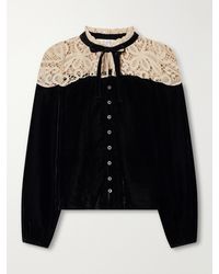 Sea - Shiloh Bow-Detailed Embroidered Velvet Blouse - Lyst