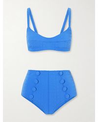 Lisa Marie Fernandez - Button-Embellished Seersucker Balconette Bikini - Lyst