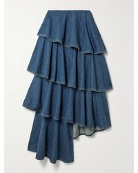 Alaïa - Jupe Asymétrique En Jean À Volants - Lyst