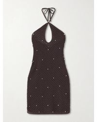 STAUD - Isola Embellished Crocheted Cotton Halterneck Mini Dress - Lyst