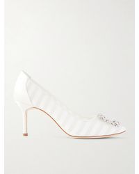 Manolo Blahnik - Hangisila 70 Leather And Mesh Pumps - Lyst
