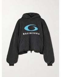 Balenciaga - Verkürzter Oversized-Hoodie Aus Baumwoll-Jersey Mit Prints Und Distressed-Details - Lyst