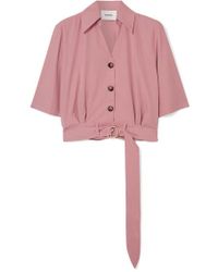 Nanushka Cayne Cropped Belted -blend Shirt - Pink