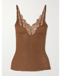 Saint Laurent - Top Aus Geripptem Seiden-Jersey Mit Spitzenbesatz - Lyst