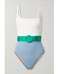 Evarae + Net Sustain Cassandra Belted Color-block Stretch-econyl Swimsuit - Blue
