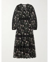 Sea - Elizabeth Tiered Lace-Trimmed Floral-Print Crepon Midi Dress - Lyst