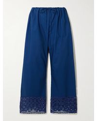 Calle Del Mar - Heirloom Crochet-Trimmed Cotton-Poplin Wide-Leg Pants - Lyst