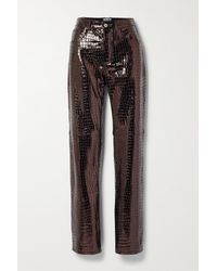 The Attico Metallic Croc-effect Leather Straight-leg Pants