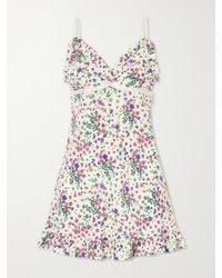 Gucci - Floral-Print Lace-Trimmed Silk-Crepe Mini Dress - Lyst