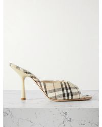 Burberry - Checked Linen Mules - Lyst