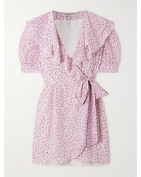 Alessandra Rich - Ruffled Floral-Print Silk-Georgette Mini Wrap Dress - Lyst