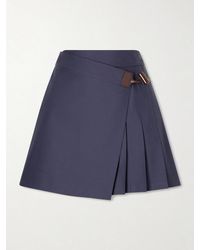 Loewe - Pleated Leather-Trimmed Cotton-Blend Mini Skirt - Lyst