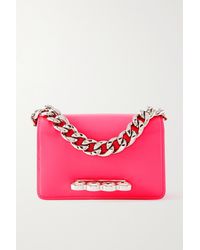 Alexander McQueen Four Ring Mini Clutch Aus Neonfarbenem Leder Mit Verzierung - Pink