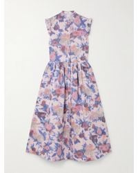 Erdem - Ruffled Gathered Floral-Print Cotton-Poplin Midi Dress - Lyst