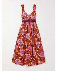 Diane von Furstenberg - Elisa Belted Gathered Floral-Print Cotton-Blend Poplin Midi Dress - Lyst