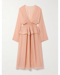 Alaïa - Gathered Georgette Peplum Midi Dress - Lyst