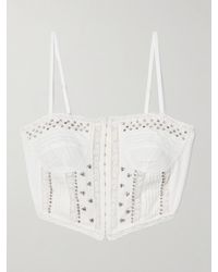 LoveShackFancy - Rosabella Cropped Lace-Trimmed Crystal-Embellished Cotton-Voile Top - Lyst