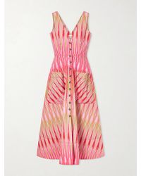 Saloni - Zoey Printed Cotton-Poplin Midi Dress - Lyst