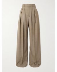 Saint Laurent - Hose Mit Weitem Bein Aus Woll-Canvas Mit Falten - Lyst