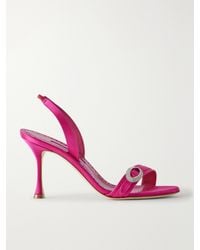 Manolo Blahnik - Zutosan 90 Crystal-Embellished Satin Slingback Sandals - Lyst