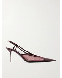 Saint Laurent - Renée Cassandre-Embroidered Patent Leather-Trimmed Mesh Slingback Pumps - Lyst