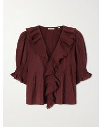 Doen - Henri Shirred Lace-Trimmed Organic Cotton Blouse - Lyst