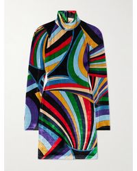 PUCCI - Printed Stretch-Velvet Turtleneck Mini Dress - Lyst
