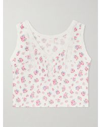 Loretta Caponi - Simona Lace-Trimmed Floral-Print Cotton Top - Lyst
