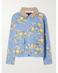 Veronica Beard - Leighton Corduroy-Trimmed Floral-Print Denim Jacket - Lyst